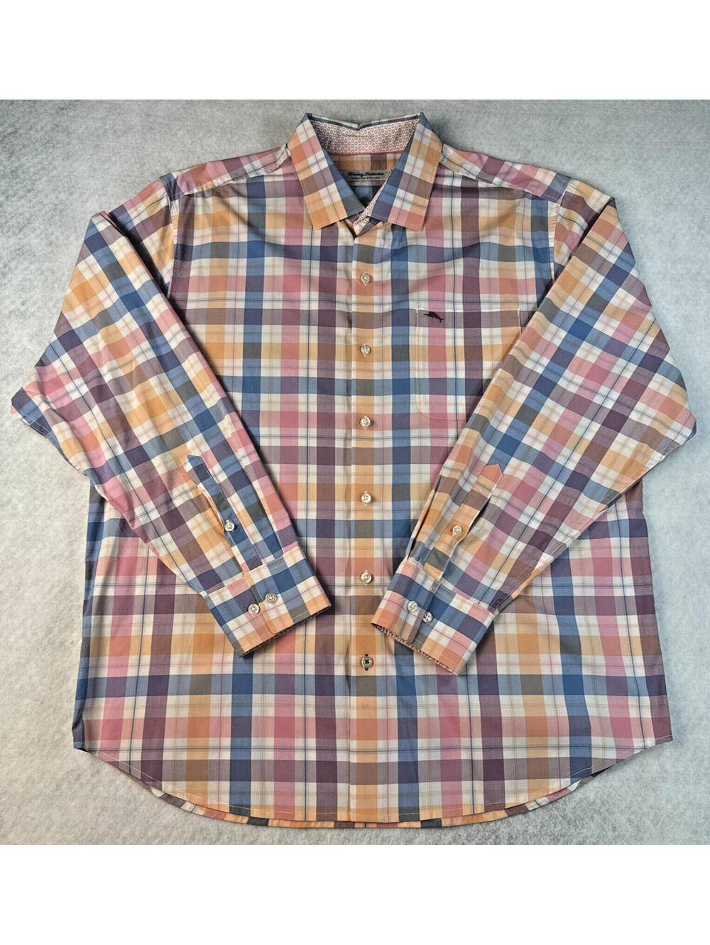 Tommy Bahama Mens Large Pink Brown Plaid Button Up Long Sleeve Shirt